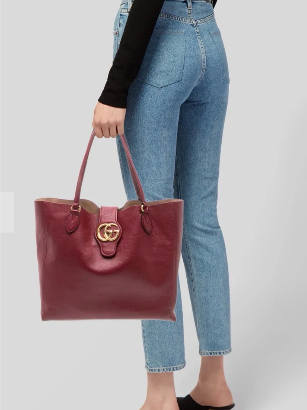 Gucci Sakai Calfskin Dahlia Tote Cherry Red Large